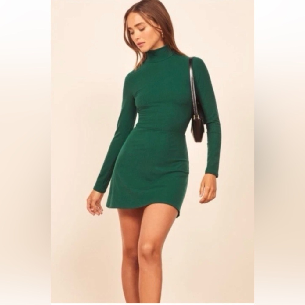 Reformation Maya dress long-sleeve ribbed turtleneck mini dress 🆕